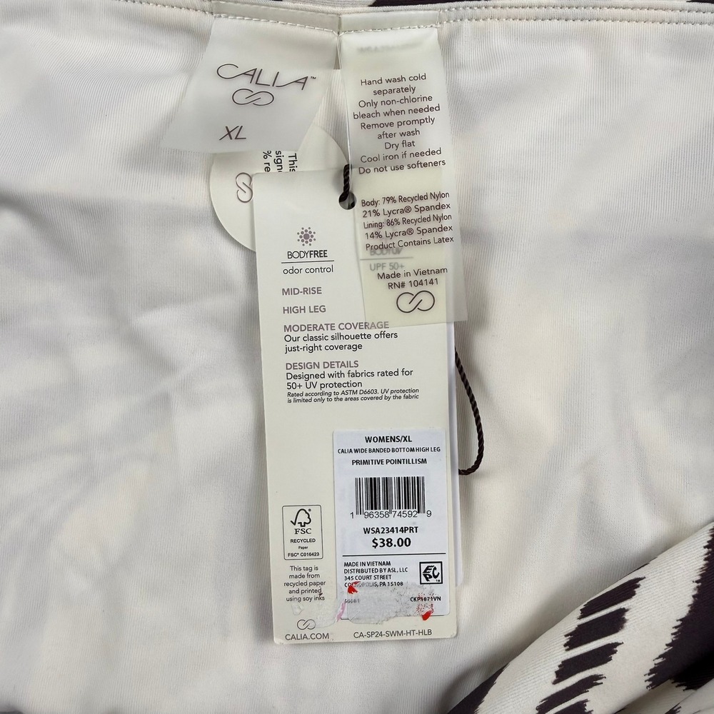 Calia Womens Size XL Bikini Bottom Brown White Topical Dots Wide Banded High Leg - Picture 6 of 9